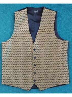 Edwards Vest Black and Gold Formal Casual Lattice Print Button Up Vest